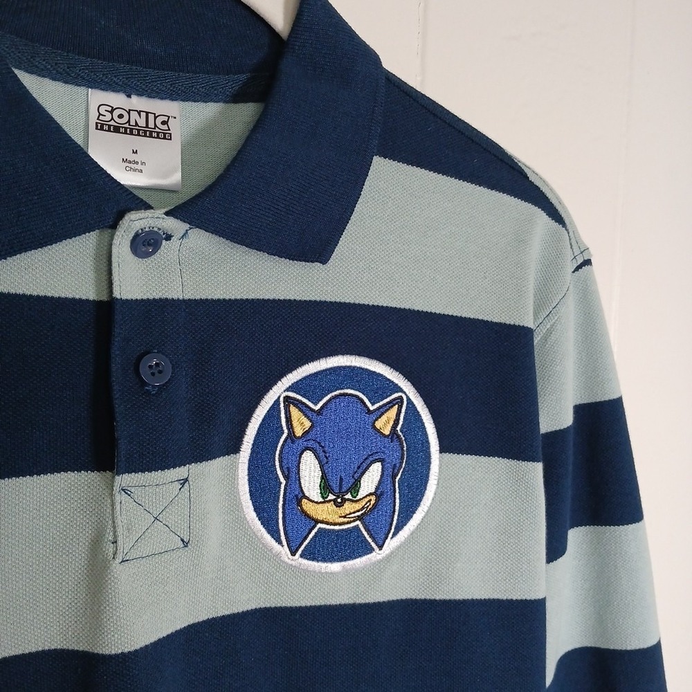Sonic the Hedgehog Boys Blue Striped Long‎ Sleeve Polo Shirt Size M 8 RN0101531